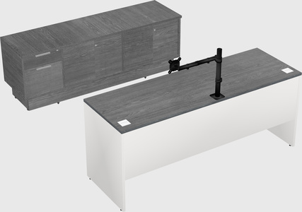 Parallel desk with low credenza