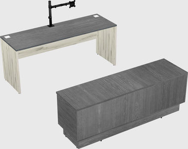 Parallel desk with low credenza