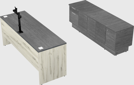 Parallel desk with low credenza