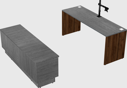 Parallel desk with low credenza