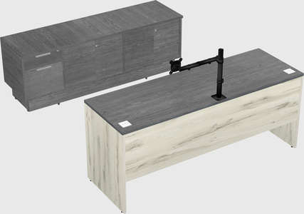 Parallel desk with low credenza