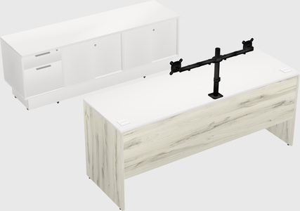 Parallel desk with low credenza
