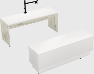 Parallel desk with low credenza