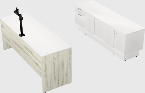 Parallel desk with low credenza