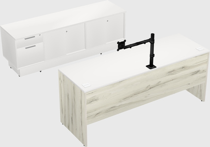 Parallel desk with low credenza