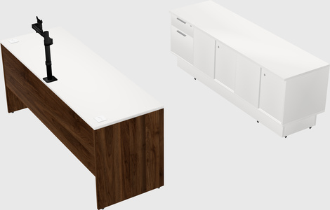 Parallel desk with low credenza