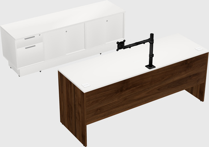 Parallel desk with low credenza