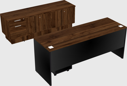 Parallel desk with low credenza