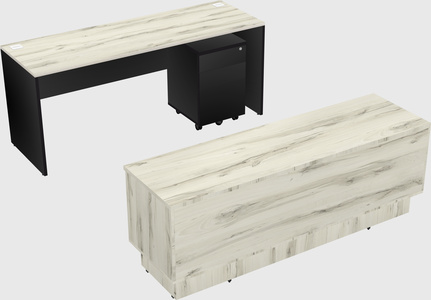 Parallel desk with low credenza