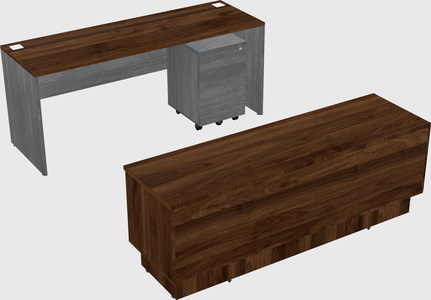 Parallel desk with low credenza