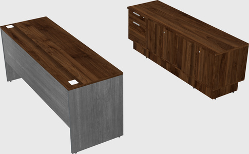 Parallel desk with low credenza