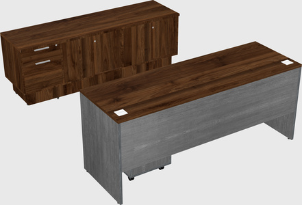 Parallel desk with low credenza