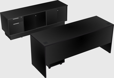 Parallel desk with low credenza