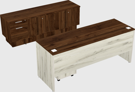 Parallel desk with low credenza