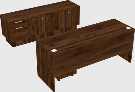 Parallel desk with low credenza
