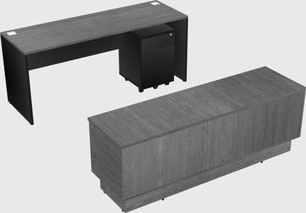 Parallel desk with low credenza