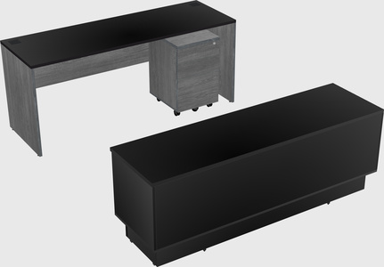 Parallel desk with low credenza