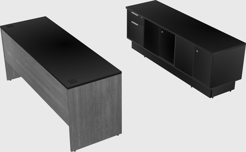 Parallel desk with low credenza