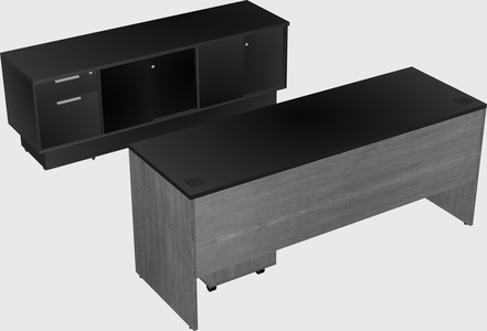 Parallel desk with low credenza