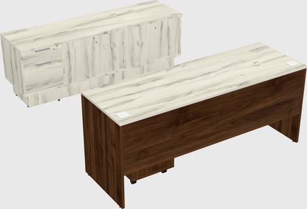 Parallel desk with low credenza