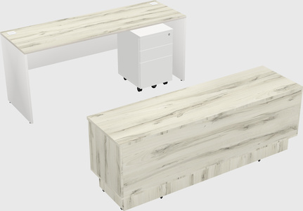Parallel desk with low credenza
