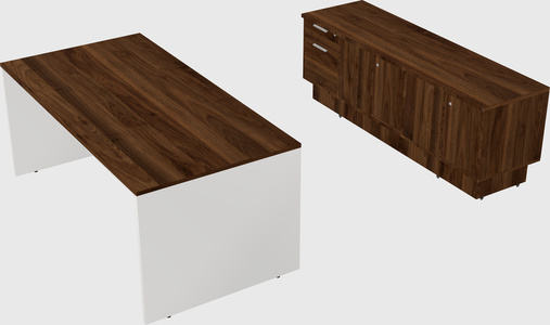 Parallel desk with low credenza
