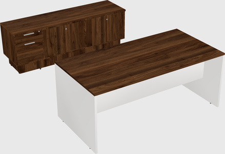 Parallel desk with low credenza