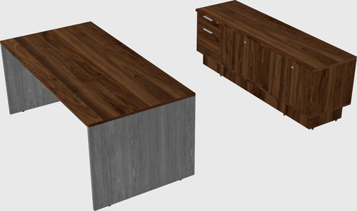 Parallel desk with low credenza