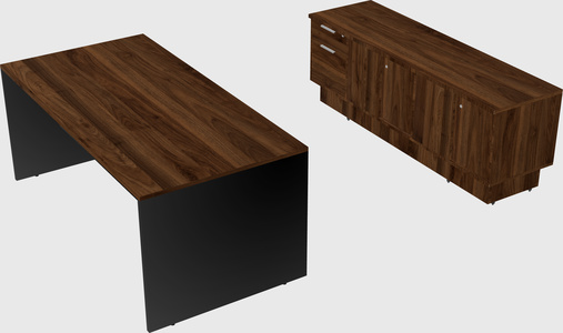 Parallel desk with low credenza