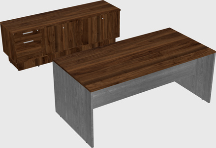 Parallel desk with low credenza