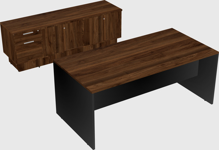 Parallel desk with low credenza