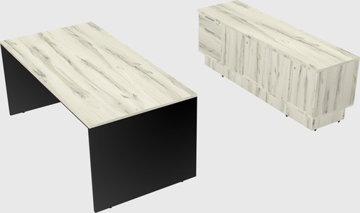 Parallel desk with low credenza