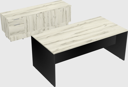 Parallel desk with low credenza