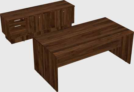 Parallel desk with low credenza