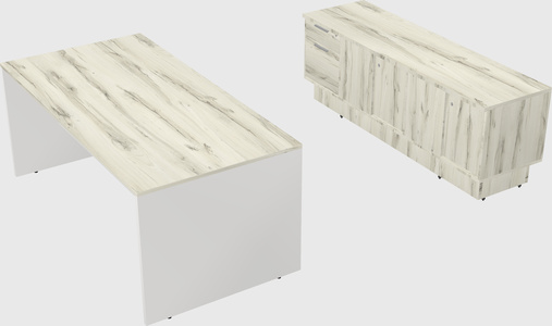 Parallel desk with low credenza