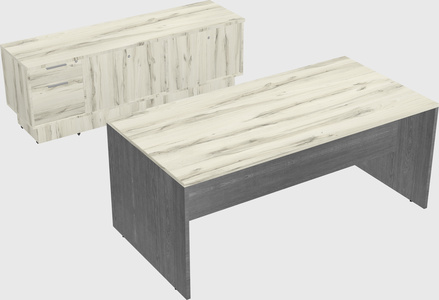 Parallel desk with low credenza