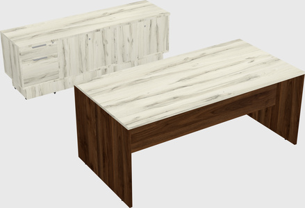 Parallel desk with low credenza