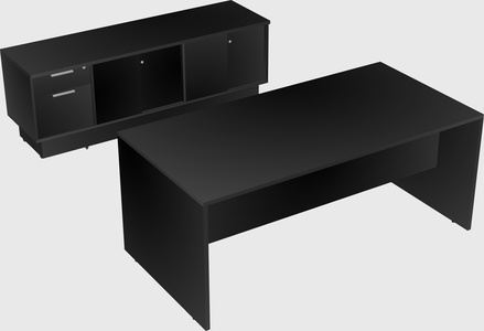 Parallel desk with low credenza