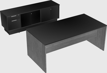 Parallel desk with low credenza