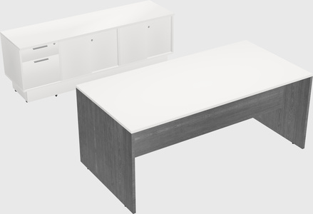 Parallel desk with low credenza