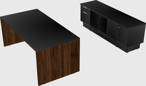 Parallel desk with low credenza