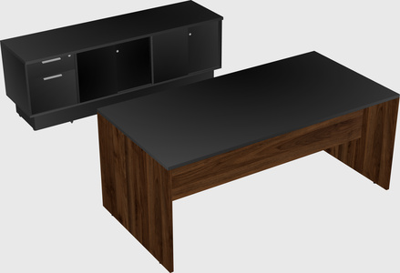 Parallel desk with low credenza
