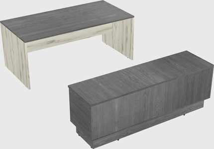 Parallel desk with low credenza