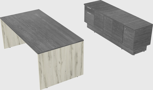 Parallel desk with low credenza