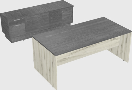 Parallel desk with low credenza