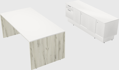 Parallel desk with low credenza