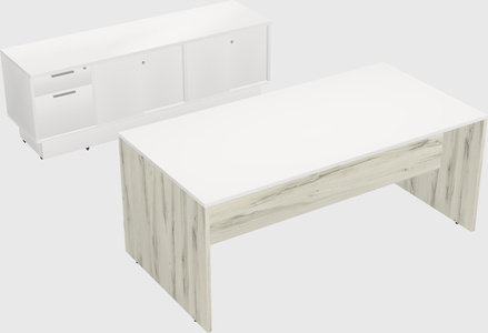 Parallel desk with low credenza