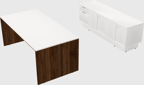 Parallel desk with low credenza