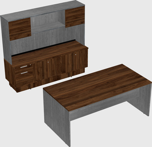 Parallel desk with low credenza