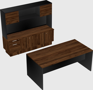 Parallel desk with low credenza